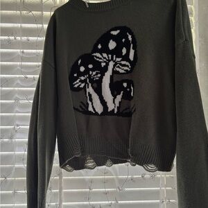 Mushroom Graphic Sweater - Black and White